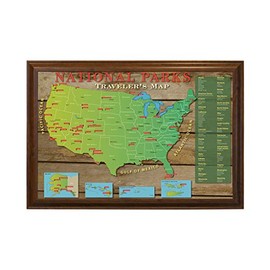 Push Pin Travel Maps National Park US with Brown Frame and Pins - 27.5 inches x 39.5 inches