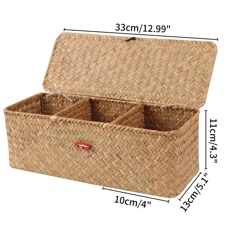 Moosky Wicker Shelf Baskets with Lid,Rectangular Seagrass Woven Storage Baskets