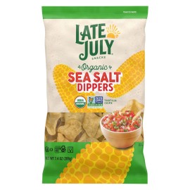 UD Late July Snacks Case of 9 7.4 oz Boxed Tortilla Chips Dipper Sea Salt Soft Texture Flavored Corn Potato Flour Ingredients