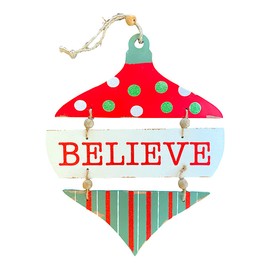 Transpac Santa Christmas Winter Holiday New Year Decoration for Indoor Hanging Wooden Wall Door Decor 12" x 12" (Hello Snow)