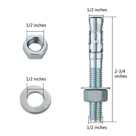 Wensilon 1/2x5" 10Pcs Inch Standard Fasteners for Heavy-Duty Zinc Wedge Anchors for Cement and Concrete