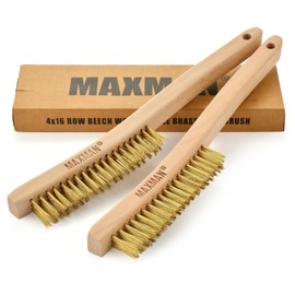 MAXMAN Brass Brush, Soft Brass Bristle, Wire Brushes for Cleaning Metal Rust, Welds, Wire Brush with 14" Beechwood Handle, Large, 2 Pcs