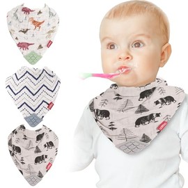 Nuby Baby Bibs - 3 Pc Muslin Bibs - Reversible 100% Natural Cotton Teething Accessory for Girls and Boys, Baby Essentials