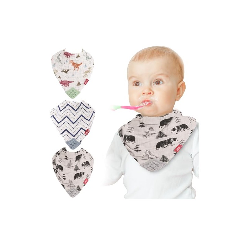 Nuby Baby Bibs - 3 Pc Muslin Bibs - Reversible
