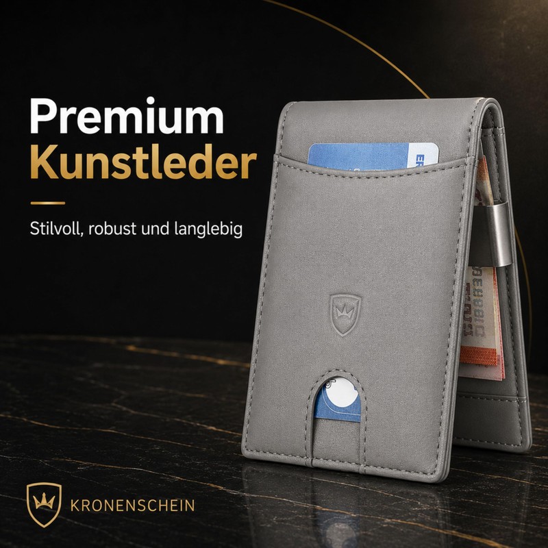 Kronenschein® Premium Men's Wallet with Money Clip, RFID Slim Wallet,