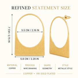 LIU JUN Large Hoop Earrings for Women, 14k Gold Plated Big Chunky Geometric Hollow Brushed Dangle Earring Fashionable Minimalist Gift Jewelry（Hoop Silver Small)