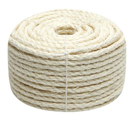 White Sisal Rope 1/4 Inch by 49-Feet for Cat Scratching Post Tree Tower Replacement Repair and Replace, DIY Hemp Twine Rope for Kittens Shelves Furniture Window Perch Hammock Climbing, 6mm by 15m