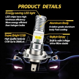Ruiandsion H4 LED Motorcycle Light Bulb White DC/AC 9-85V Hi/Lo Beam LED Bulb Replacement for Motorbike Lamp Car Fog Light