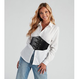 Liutufy Stylish Corset Belt Metal O-Ring Waistband Heart-Ring Waistband (Black Heart-S)