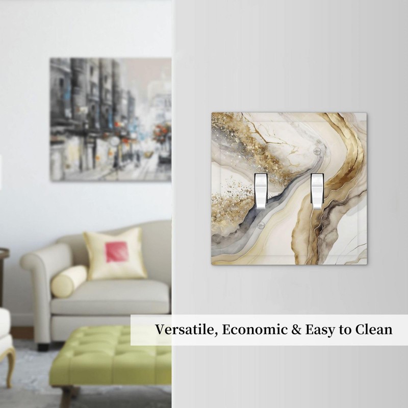 White Gold Marble 2 Gang Double Toggle Decorative Light Switch