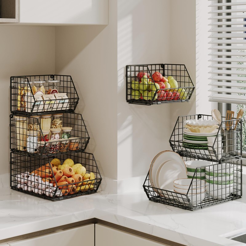 2 Tier Stackable Wire Basket-Kitchen Counter, Pantry Organization and Storage