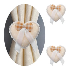 GIRASOLE HOME® Magnetischer Raffhalter aus Stoff in Herzform gepolstert mit Schleife 2 Stück (beige)