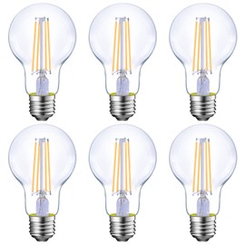 Energetic Dimmable LED Filament Light Bulbs, 8W, 60 Watt Equivalent, Warm White 3000K, Classic Clear Glass, A19 LED Light Bulb, 6 Pack
