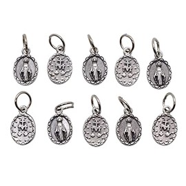 Pack of Ten (10) Silver-Tone Miraculous Medals | .5" Tall | Great for DIY Religious Jewelry | Catholic Beading Charms | Made in Italy