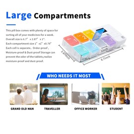 Travel Pill Organizer，Smart Pill Organizer，7 Day Pill Organizer, 4 Reminder Alarms, Loud Sound,4 Large Compartments Portable Smart Pill Box，Pill Organizer am/pm Automatic Alarm