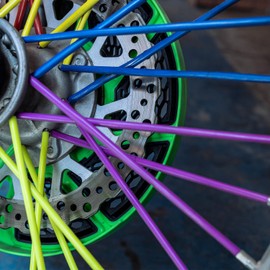 Jaccos 144 Pieces Spoke Skins Spoke Covers for Bike Wheels Rim Wraps Protector Covers for Dirt Bike, Bicycle, Wheelchair, Motorcycle Bike Decorations, 24CM/9.45Inch (White, Blue)