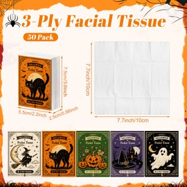 50 Pack Cute Halloween Pocket Tissues Travel Size 3 Ply