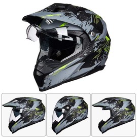 ILM Off Road Motorcycle Dual Sport Helmet Full Face Sun Visor Dirt Bike ATV Motocross Casco DOT Certified Model 606V(Grey Yellow, S)