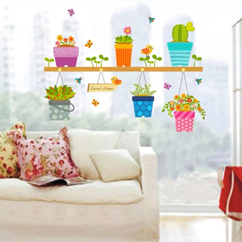 DaraBaby Vinil Decorativo Hogar Macetas Cactus Flores Sala Estancia
