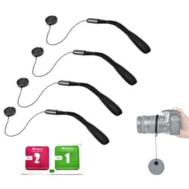 Camera Lens Cap, Drop Prevention, Strap, Anti-Loss, Rubber Holder, Set of 4 + LCD Screen Cleaning Sheet (2 Pieces/Wet & Dry), For Canon Nikon PENTAX, Panasonic OLYMPUS, Sony SLR Mirrorless, Compact
