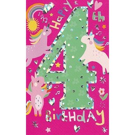Unicorn 4th Birthday Greetings Card for Girls Unicorn Design For Young Girl Age 4 Card Happy 4th Birthday Card for Niece/Granddaughter/Daughter/Sister,Cute Children/Kids Party Birthday Cards