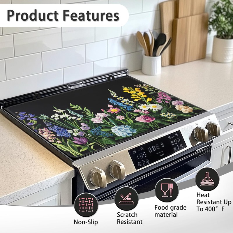 Stove Top Covers for Electric Stove,Herbs and Wilds Flowers Stove