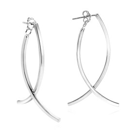 Modern and Chic Double Curved Bar Two-Sided Post Drop Earrings