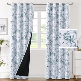 H.VERSAILTEX 100% Blackout Curtains for Living Room Camellia Floral Blackout Curtains 96 Inches Long Light Blocking Window Treatment Curtains with Black Liner Grommet Thermal Drapes, 2 Panels, Teal