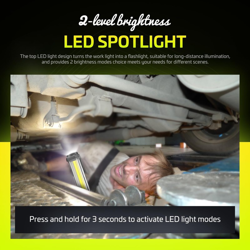 ​​WARSUN Rechargeable COB LED Work Light-Magnetic Hands-Free Trouble Light with