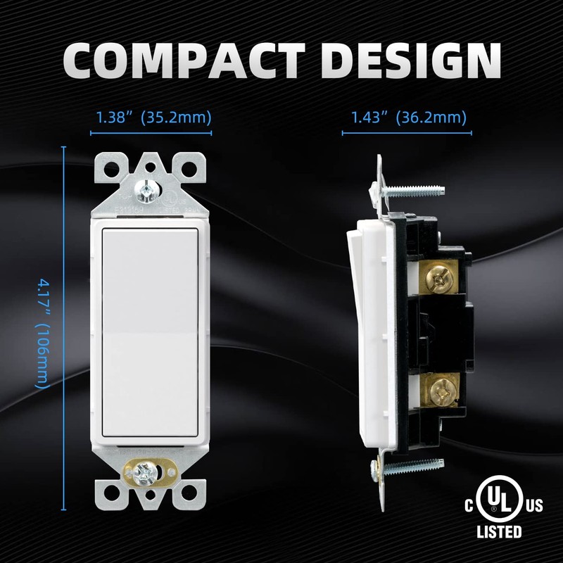 ELEGRP Matte White Single Pole Decorator Light Switch, 15Amp, 120-277V,