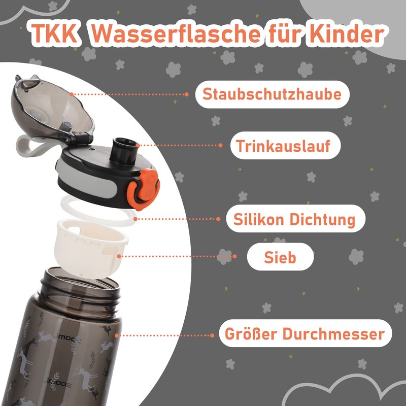 TKK 1005 Kinderflasche 350ml auslaufsicher, Tritan BPA-Frei einhändig bedienbare mit
