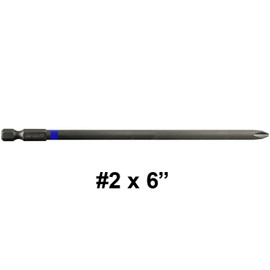 2 x 6 Inch Phillips Driver Bit - Galvanized Steel with 1/4" Quick Change Out Shank - For #2 Phillips Screw Heads or Other Standard #2 Phillips Head Fasteners