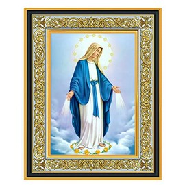 Needzo Our Lady of Grace Icon, Catholic Icon of Virgin Mary 8 1/16 Inch, Gold Foil, Wall Hanging and Comes With Stand, Religious Gift For Woman, Man
