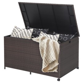 Giantex Wicker Outdoor Deck Box - 133 Gallon Storage Box with Lid, Waterproof Liner and Universal Wheels, PE Rattan Storage Container for Cushions, Gardening Tools, Patio Storage, Brown