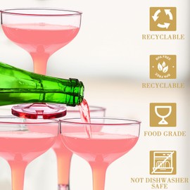 Zopeal 30 Pcs Champagne Coupe Glasses 5 oz Plastic Champagne Tower Disposable Martini Glasses Stackable Stemmed Champagne Coupe for Wedding Birthday Party Bar(Pink)