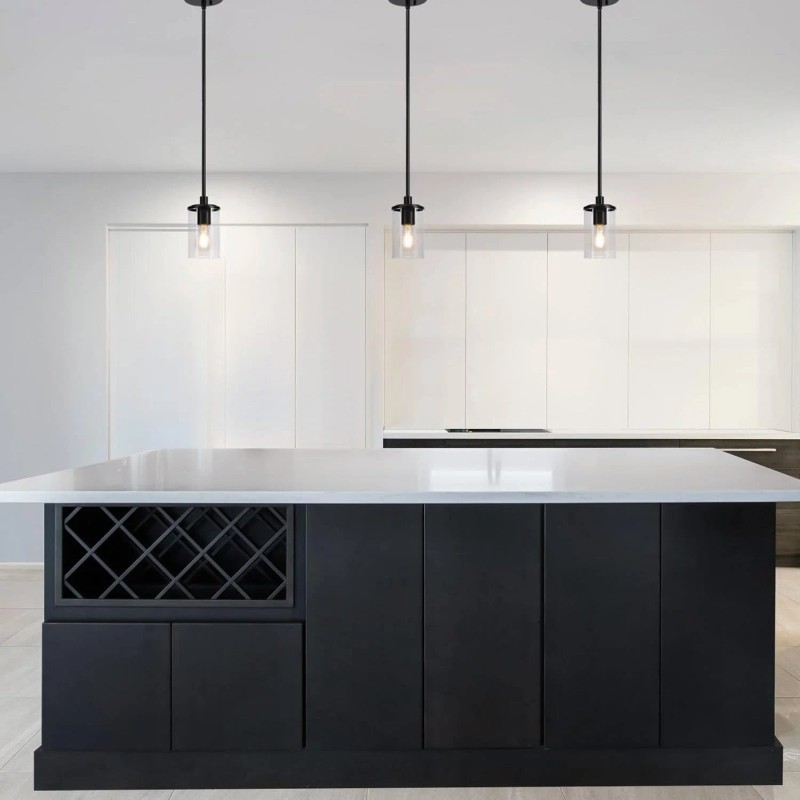 US Instock Modern Single Pendant Light Clear Glass Iron Matte