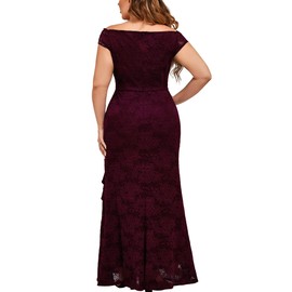 Miusol Women's Plus Size Floral Lace Off Shoulder Side Split Formal Evening Party Maxi Dress Wine