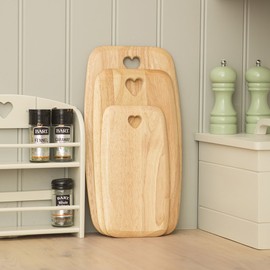 T&G 10881 Colonial Home Rectangular Chopping Board with Heart Cut-Out in Hevea, Medium, 35 x 19 x 1.5 cm, Brown