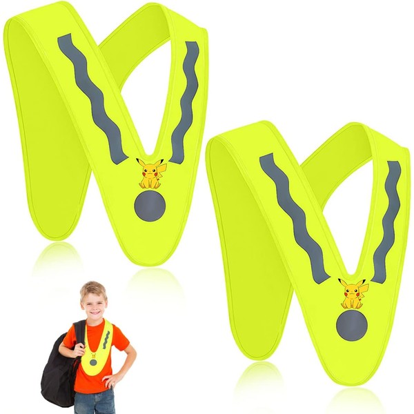 Pack of 2 Children's Light Vest, High Visibility Vest with 4 Reflective Bands, Children's Safety Vests with Elastic Bands, Reflective Vest, Warning Collar for Children, Bike, Running, 360° Protection