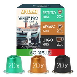 Artuzzi 60ct - Coffee Pods I Compatible with Nespresso Original Machines | Espresso Ristretto Lungo Coffee Capsules | Espresso Variety Pack I Aluminum & Recyclable