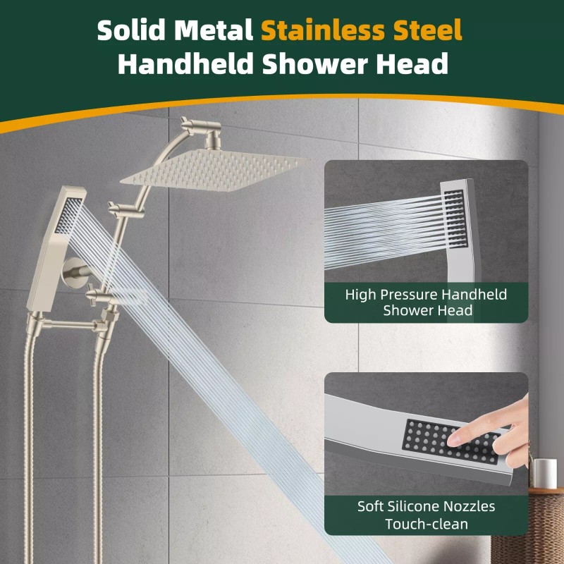 Hibbent All Metal 10'' Rainfall Shower Head Combo,High Pressure Handheld