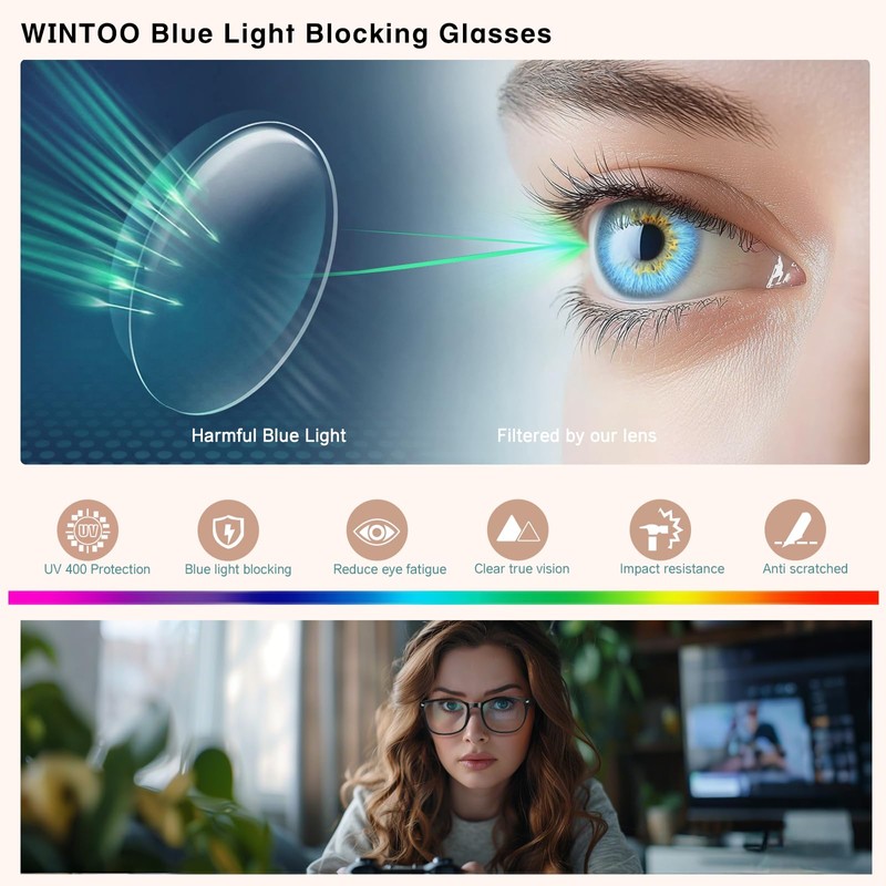 WINTOO Blue Light Glasses for Woman Men | 99% Blue