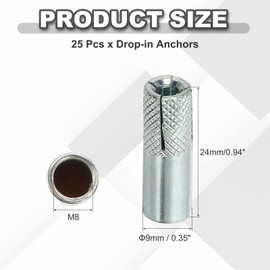 PATIKIL M8 Drop-in Anchors, 25 Pcs Zinc Plated Carbon Steel Solid Knurled Concrete Anchors Internal Forced Expansion Screw Bolts for Solid Concrete Drywall, Silver