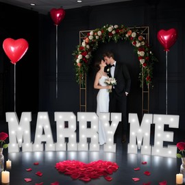 Marry Me Light Up Letters: Marquee Letters 2 Feet Tall Will You Marry Me Proposal Decorations Sign 2FT Large Romantic Engagement Party Decorations Big White Backdrop with 2000 Pcs Rose Petals