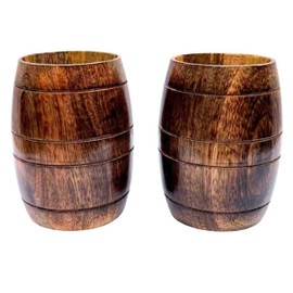 Natural Solid Wood Barrel Shaped Cups Set of 2 – Handcrafted Beer Glasses and Unique Rustic Coffee Mugs for Stylish Home Decor and Daily Drinkware Use