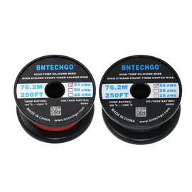 BNTECHGO 24 Gauge Silicone Wire Spool Red and Black Each 250ft Flexible 24 AWG Stranded Tinned Copper Wire