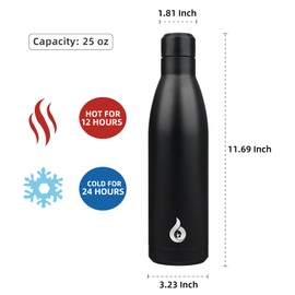 BJPKPK Insulated Water Bottle 25oz Stainless Steel Water Bottles Reusable Metal Travel Sports Water Bottle Keep Cold And Hot,Black