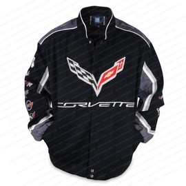 West Coast Corvette - C7 Corvette All Logo Collage Twill Jacket - Black : C1, C2, C3, C4, C5, C6, C7 (Medium)