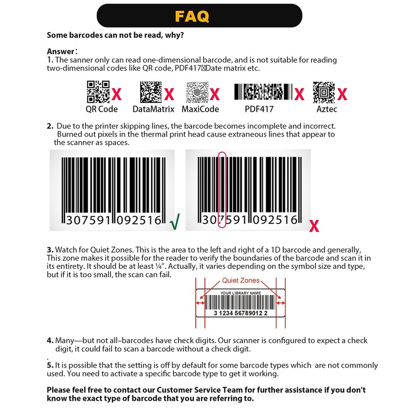 NADAMOO Wireless Barcode Scanner 328 Feet Transmission Distance USB Cordless