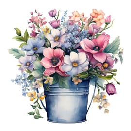 GRAZDesign Wall Sticker Flowers Meadow Flowers in Bucket Wall Decoration for Bedroom Living Room Sofa Background - 41 x 40 cm